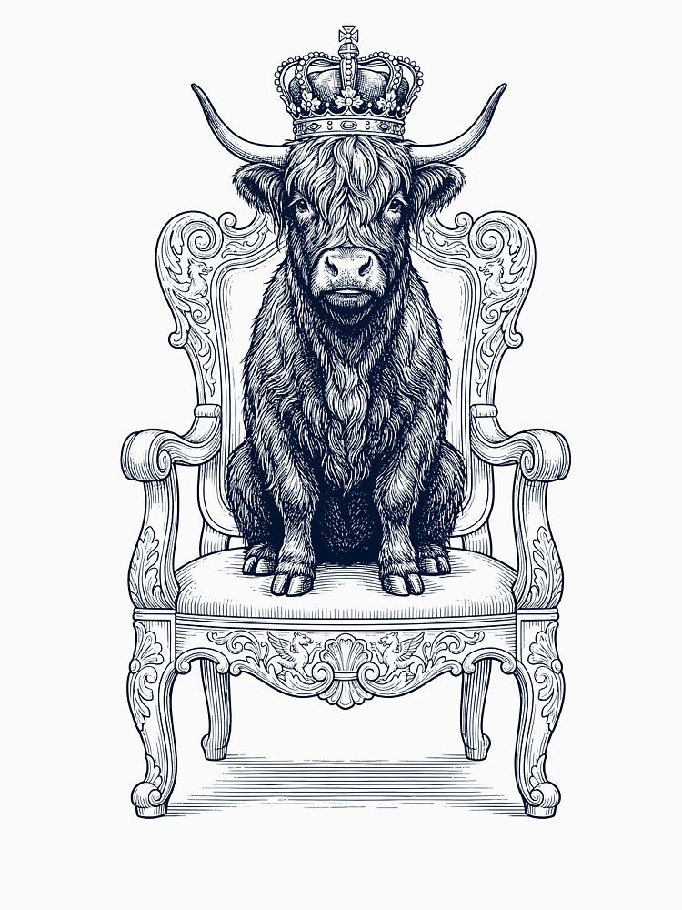 Vintage Highland Cow King Crown Funny Animal Lover by DoodleTortle