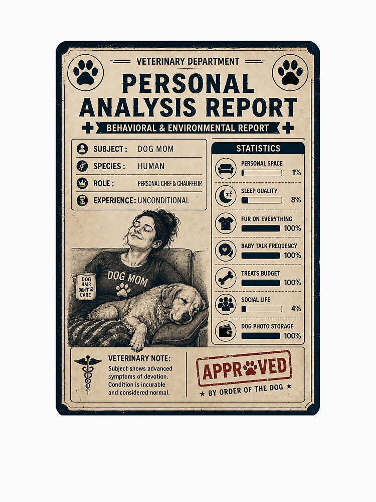 Dog Mom Personal Analysis Report - Funny Dog Owner Gift by Claws & Chaos