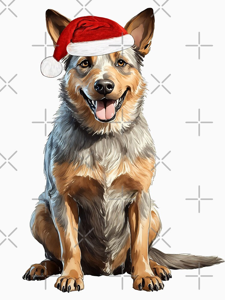 Australian Cattle Dog Christmas Tree Dog Puppy Watercolor by Magnolia Valley Art