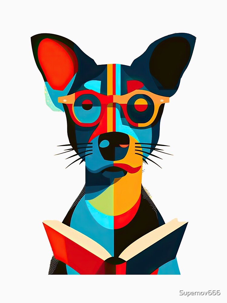 Sticker T-shirt Design: Reading Dog by ForeverPrintsOK