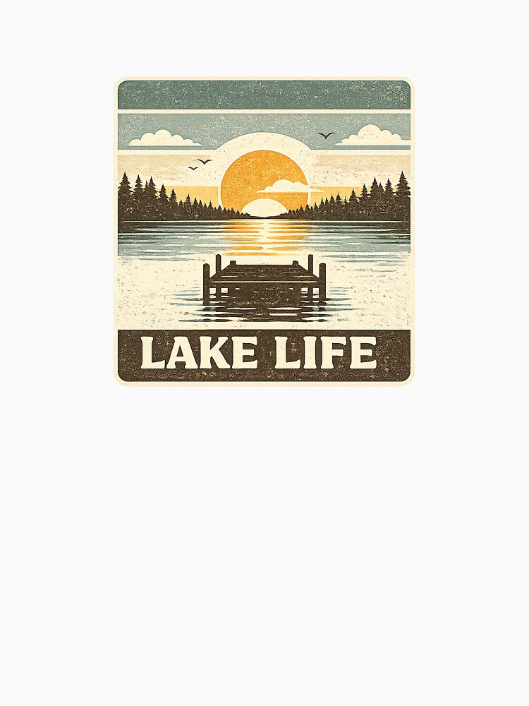 Lake Life – Retro Sunset Dock Cabin Design by EastEndTownie