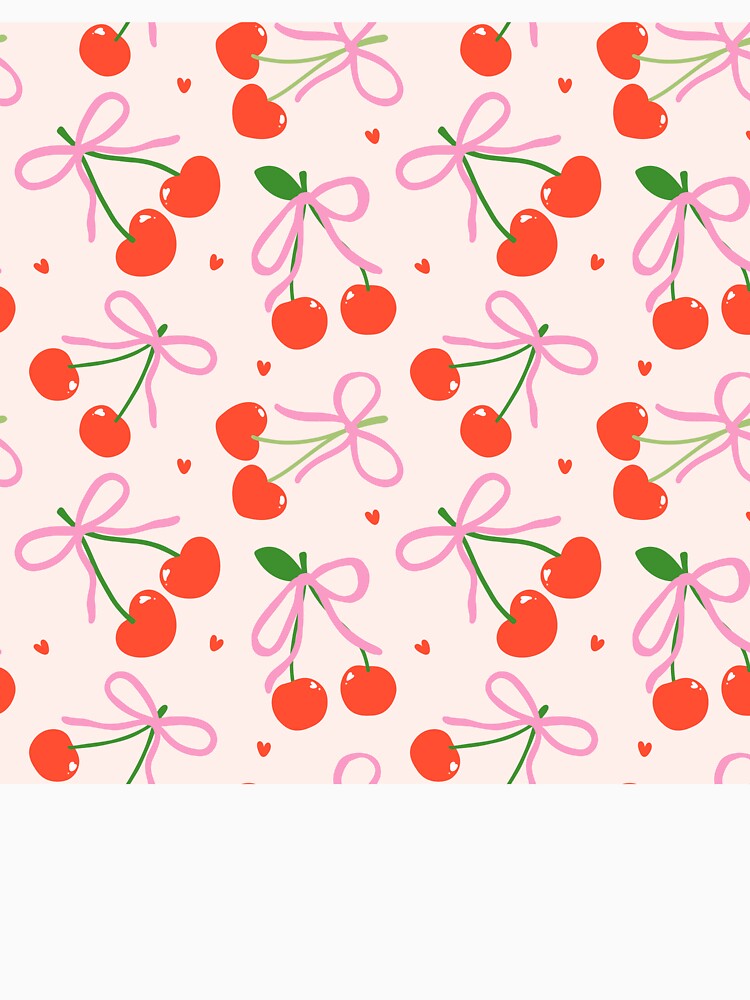 Pink Bows, Red Cherry Pattern, Feminine Vintage Pattern by newburyboutique