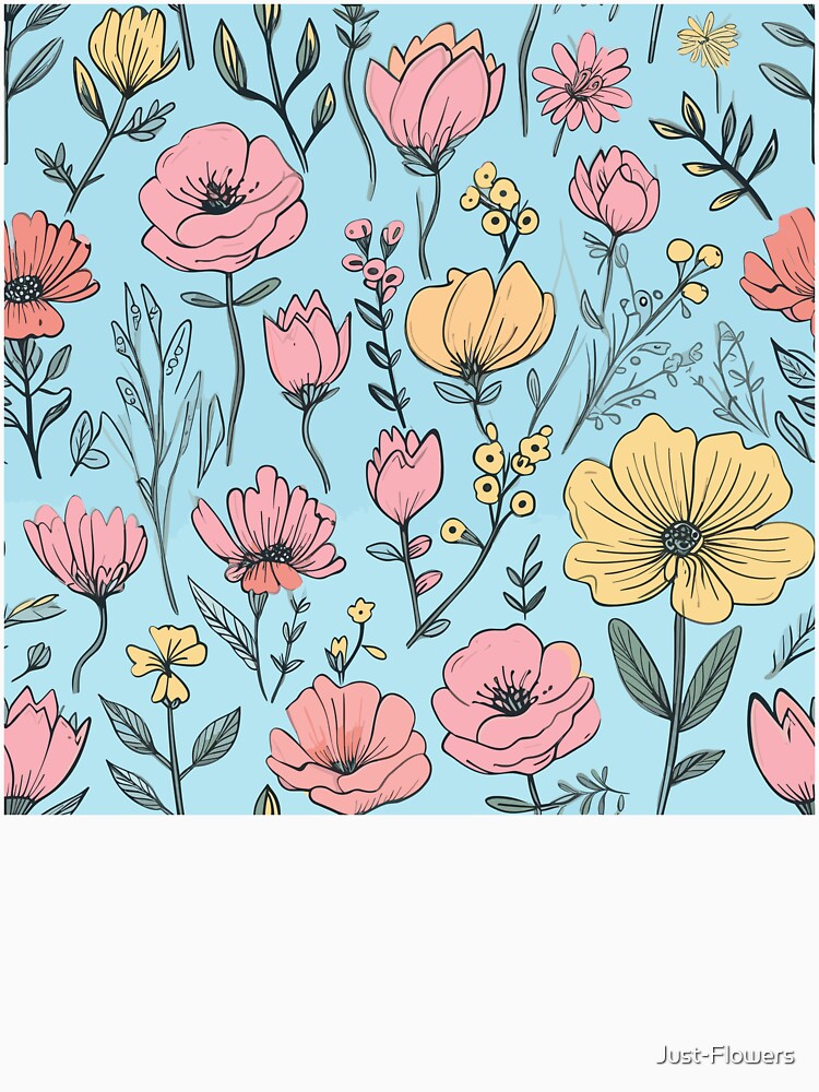 Hand Drawn Pastel Flowers Pattern by Just-Flowers