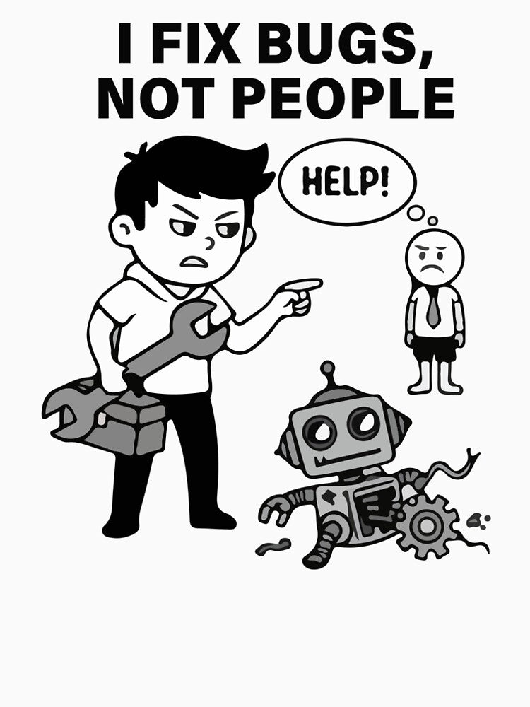 I Fix Bugs Not People T Shirt  Funny Programmer IT Developer Humor Cartoon by Design-Pro-21