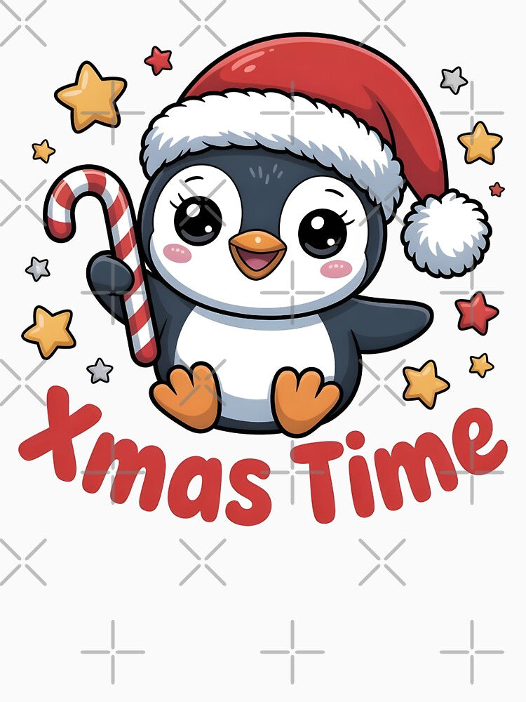 Cute Christmas Penguin T-Shirt – Kawaii Xmas Sticker Design by Nimkaew