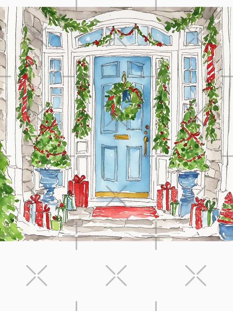 Christmas Door Wreath Simple Watercolor Portrait by Magnolia Valley Art