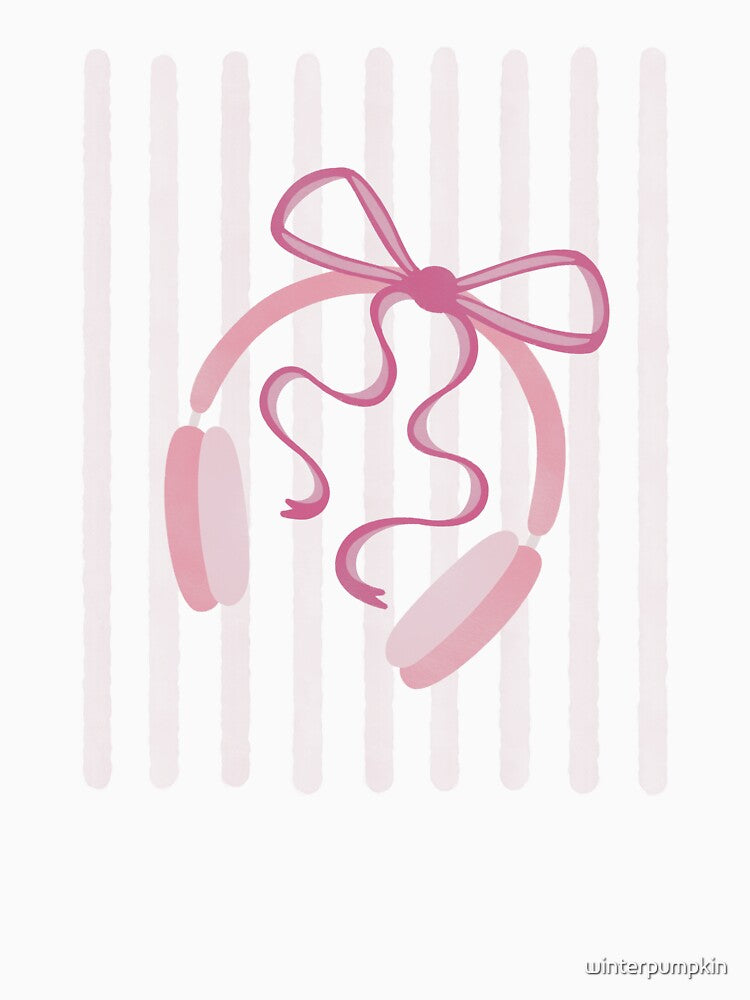 Cute Pink Headphones with Bow Watercolour Stripes by winterpumpkin