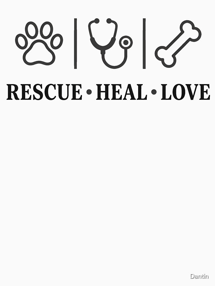 Rescue Heal Love Vet Care Grey Outline Gift Design by Dantin