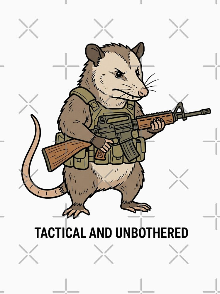 Tactical Possum Tactical And Unbothered Funny Opossum Military Gun Humor by raedattia