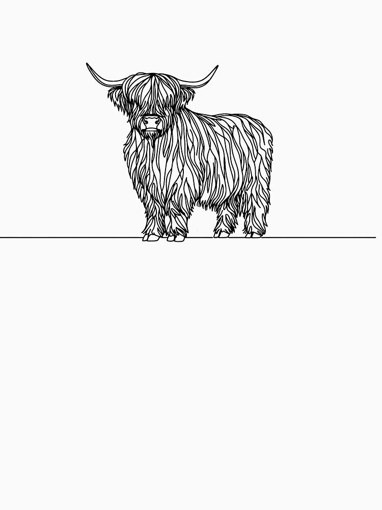 Inquisitive Highland Cow Line Drawing by AlanHillArt