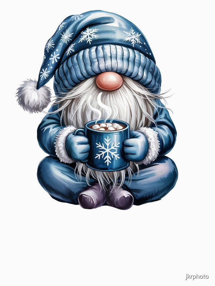 blue christmas gnome with hot chocolate by jkrphoto