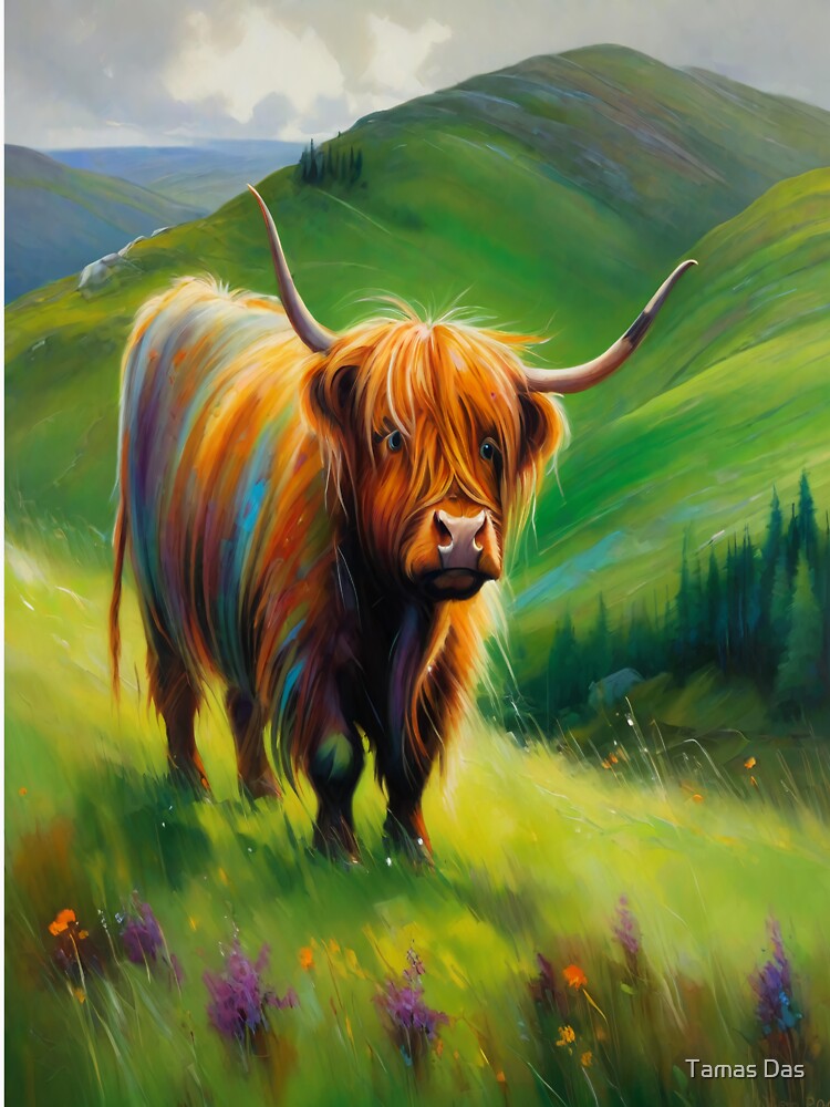 Majestic Highland Charm Cow Painting by Tamas Das