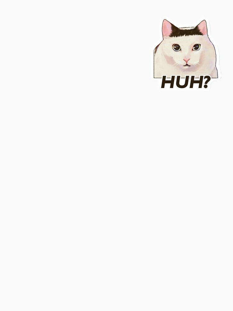 Huh Cat Meme Sticker – Confused White Cat Reaction Meme Decal by M_Arts