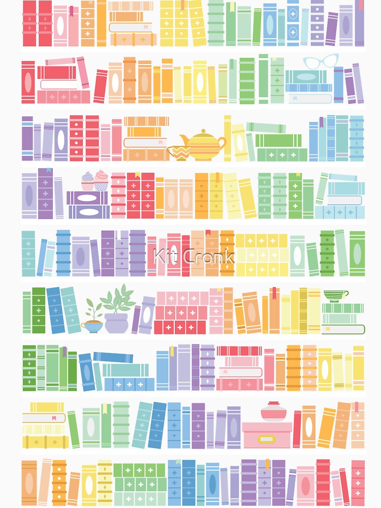 Rainbow Books Shelf Pattern (Black Background) by Kit Cronk