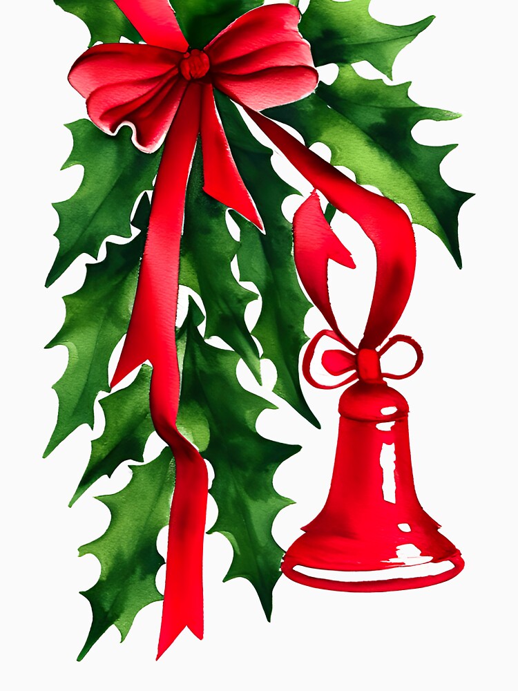 Bow and Bell, Christmas watercolor composition by i-cottagedesign