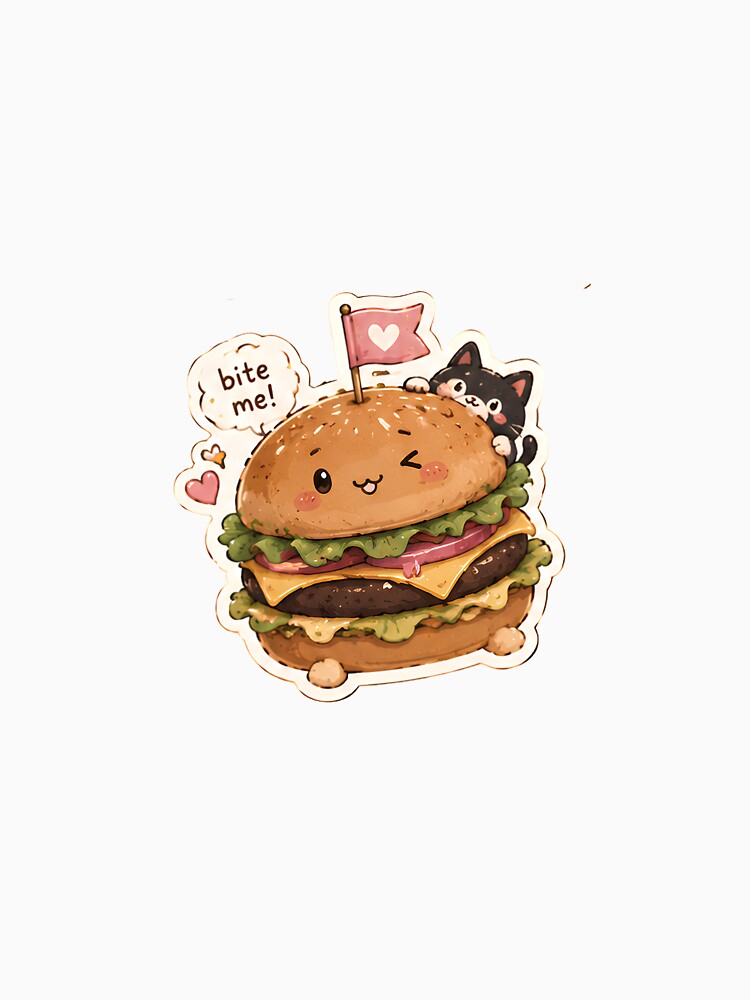 Cute Burger Bite Me Food Pun Sticker by AbsCrewStore