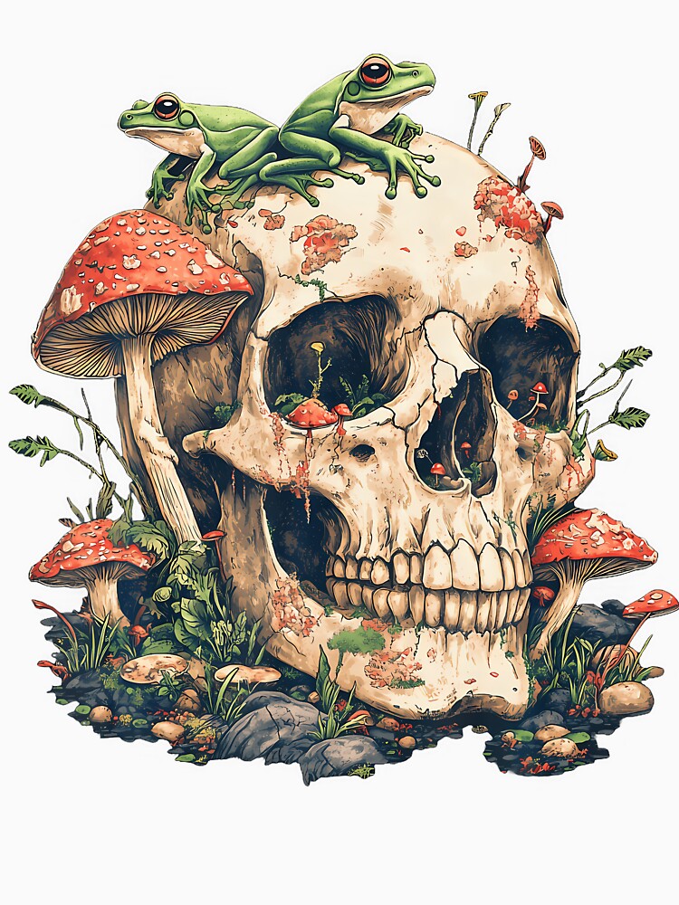 Cottagecore Aesthetic Frog Mushroom Skull by KristinCleo
