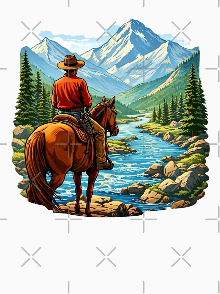 Cowboy and Horse - Mountain Scene by Myra365Art