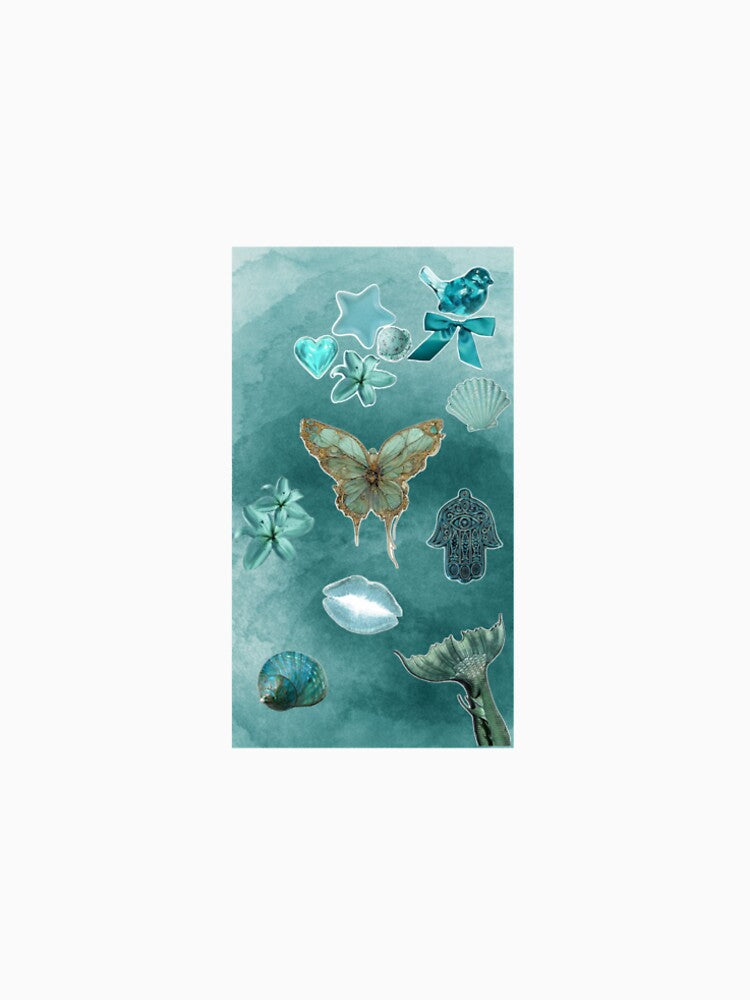 Teal Ocean Aesthetic Butterfly Shell Mermaid Collage Art by seythegirls