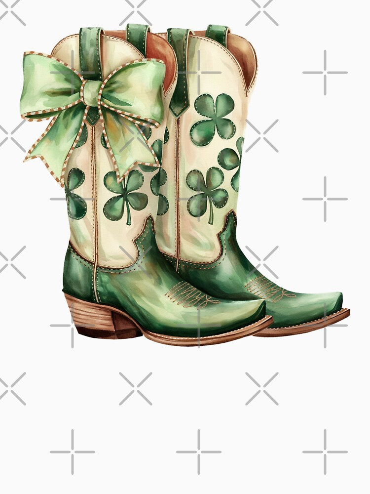 Lucky Cowgirl Boots – St. Patrick’s Day Western Shamrock Boots with Bow by FloraliteCo