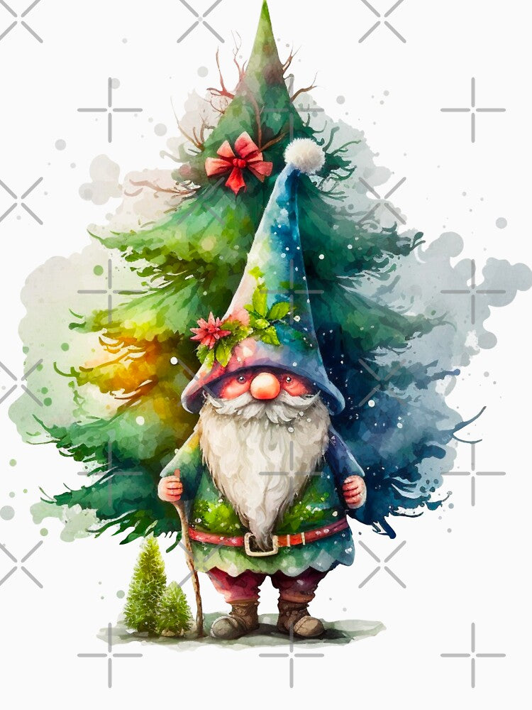 Watercolor Christmas Gnome with Christmas tree illustration by KlaraMacinka