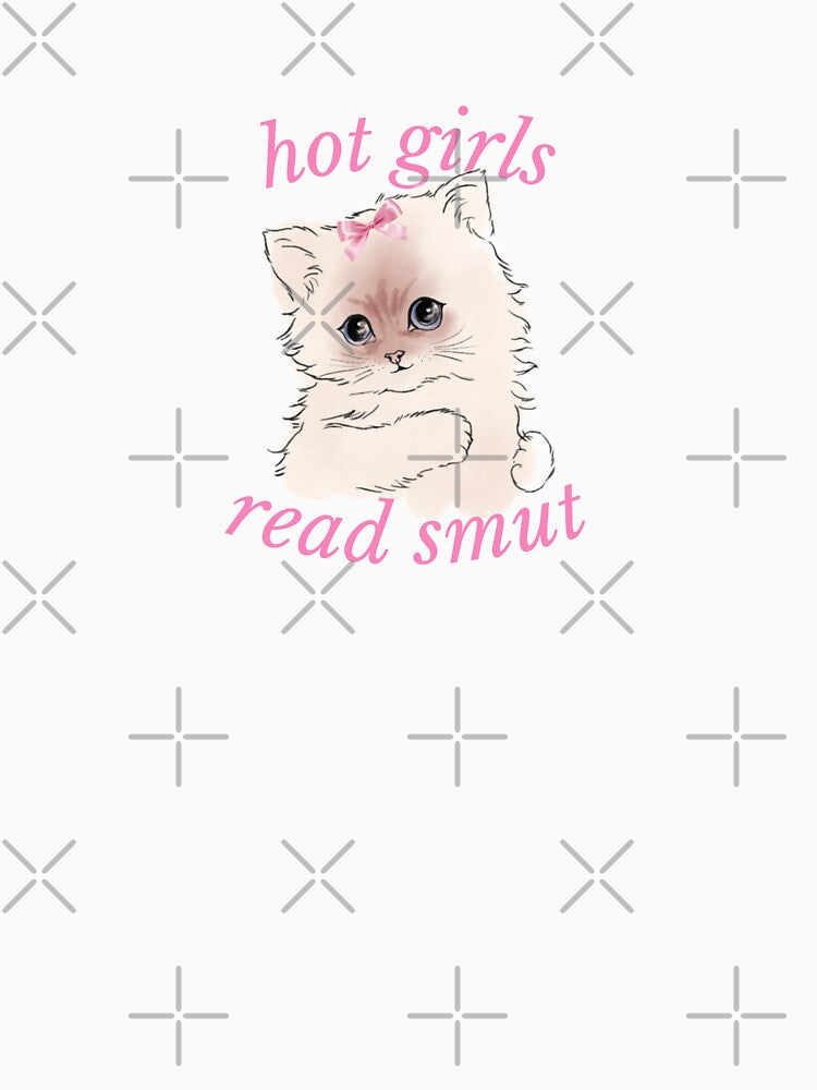 hot girls read smut cute cat pink bow by catdiasart