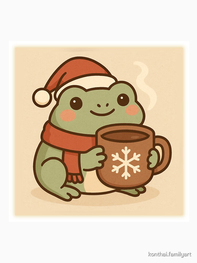 Cute Christmas Frog with Hot Cocoa – Kawaii Holiday Winter Illustration by konthai.familyart
