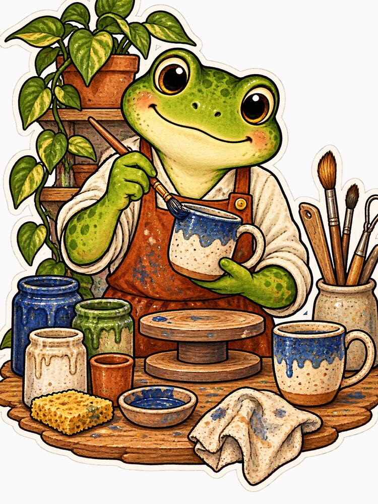 Frog Ceramicist Glazing a Handmade Mug by Danioss