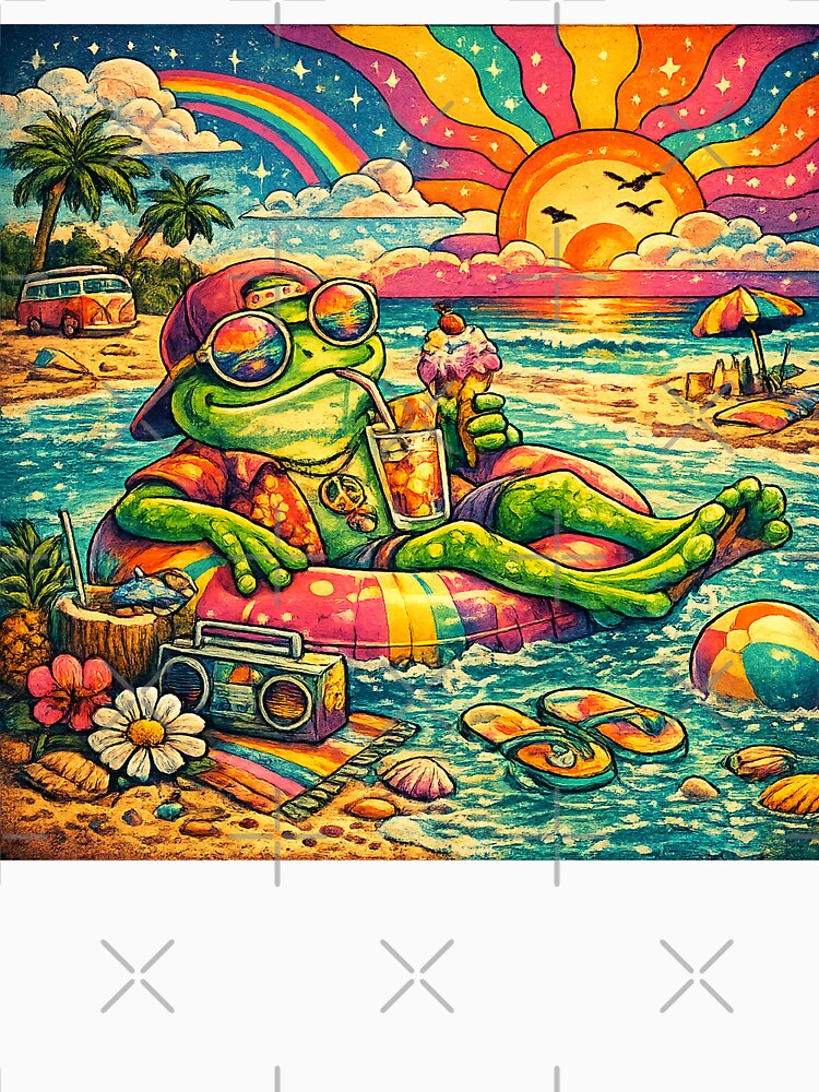 Psychedelic Summer Frog Retro Beach Vibes Cute Vintage Frog Aesthetic by artistezone