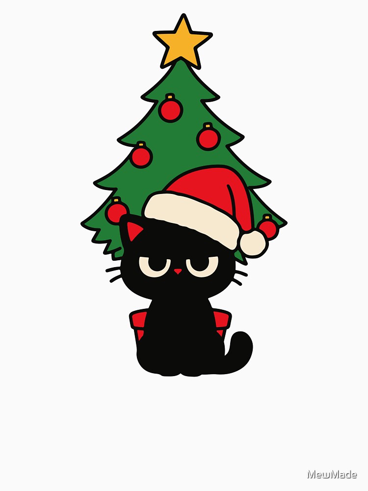 Cute Christmas Cat with Santa Hat and Tree by MewMade