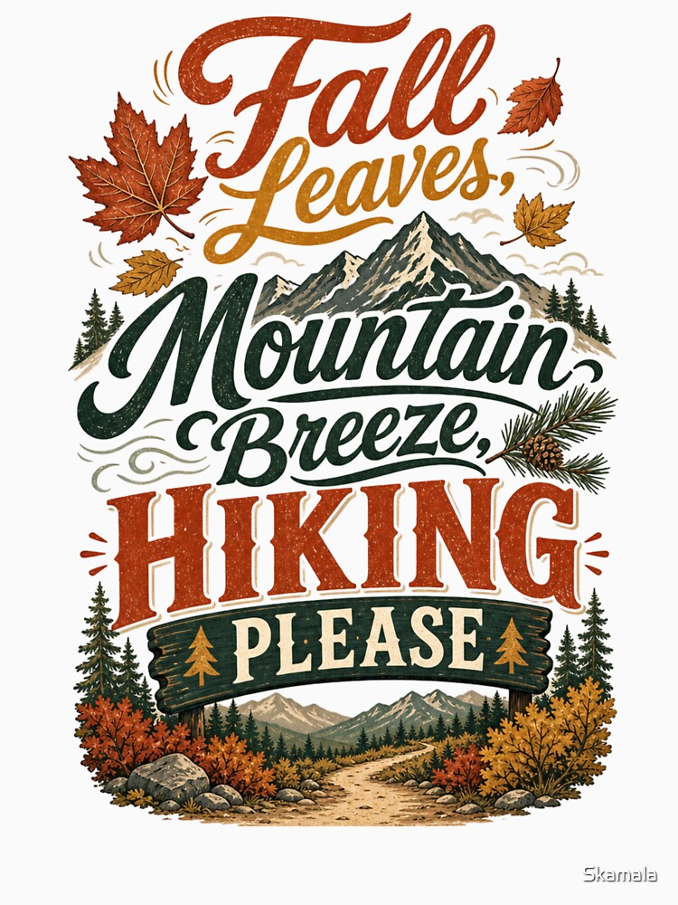 Fall Leaves Mountain Breeze Hiking Please | Fall Hiking Shirt Design for Women | Mountain Lover Gift by PrintSparkDesigns
