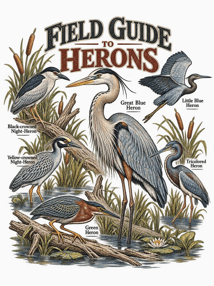 Field Guide To Herons Vintage Birdwatching Scientific Illustration Design by JimJefferiesSh
