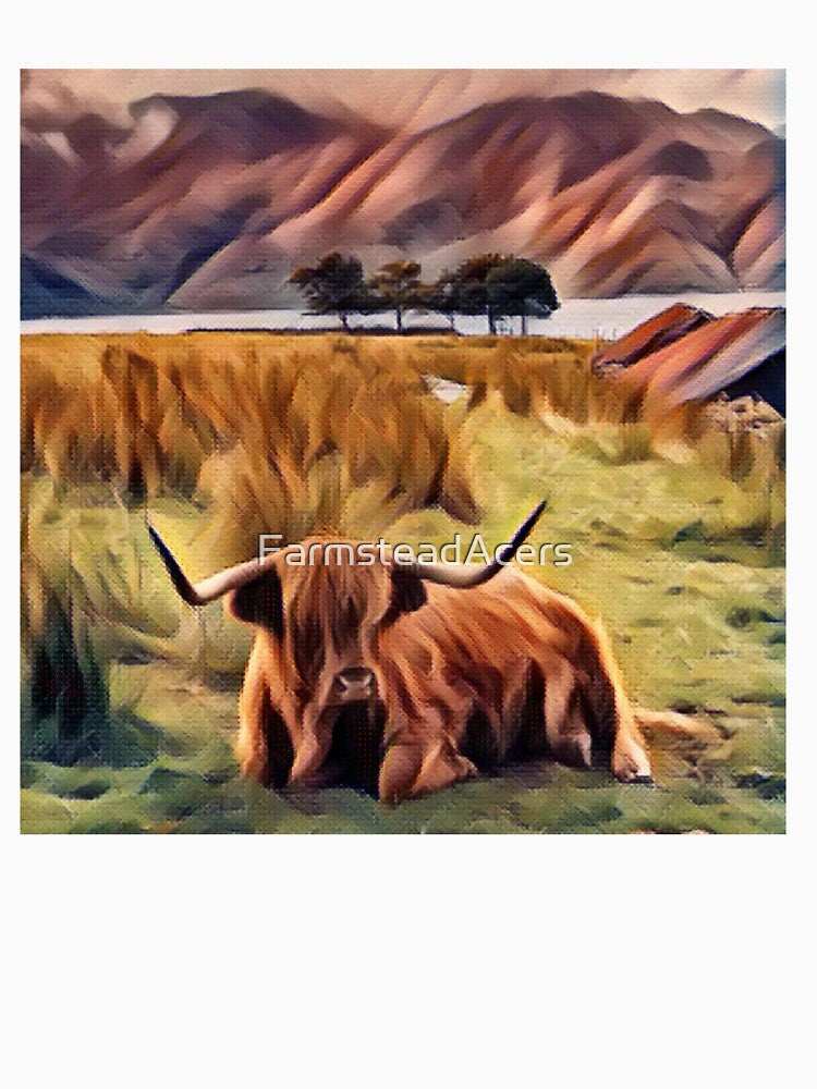 Resting Brown Highland Cow Long horned by FarmsteadAcers