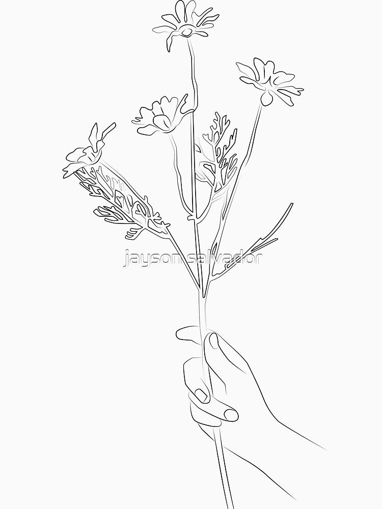 Minimalist Line Art Hand Holding Flowers Vector Design by jayson salvador