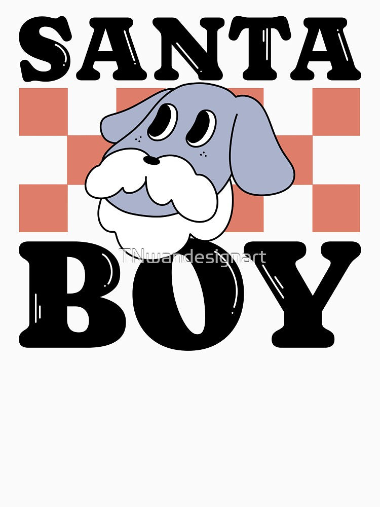 Santa boy cute dog groovy retro vintage Christmas xmas matching family by TNwandesignart