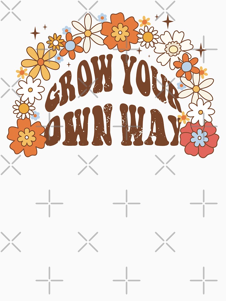 Grow your own way Retro flower quote repeating pattern, 70s aesthetic, 70s colours by CEB1700