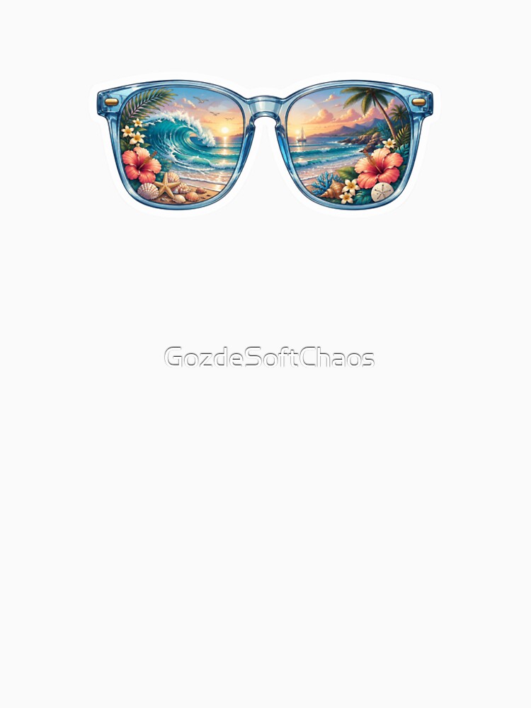 Ocean Waves Sunglasses Sticker | Coastal Beach Aesthetic | Tropical Ocean Summer Illustration by GozdeSoftChaos