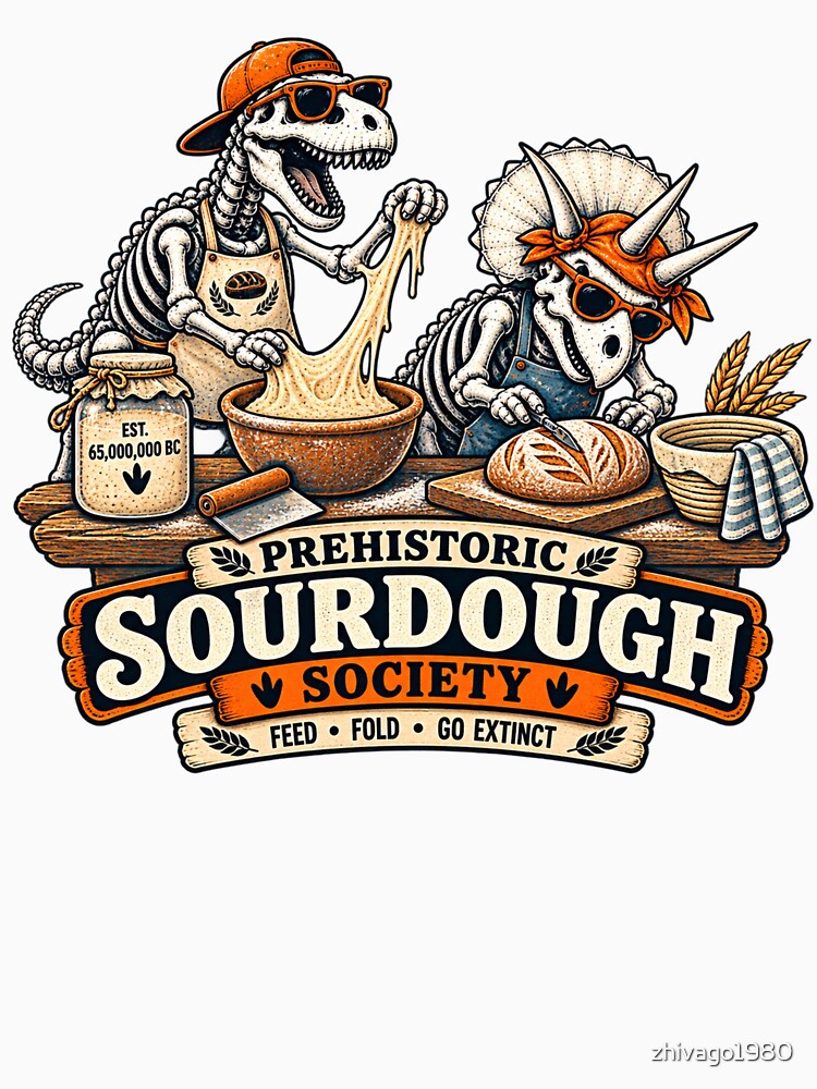 Prehistoric Sourdough Society Skeleton Dinosaur Baker by zhivago1980