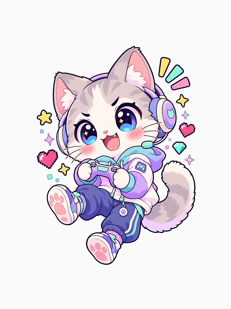 Kawaii Cat Gamer Celebrating Victory by HoopeStylee