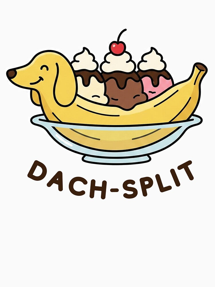 Dach-Split Funny Dachshund Banana Split T-Shirt | Cute Dog Dessert Pun | Dog Lover Gift by aiqdelicia
