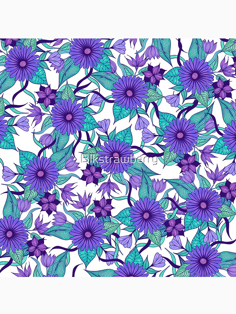 Violet Purple White and Teal Hand Drawn Flowers and Vines by Blkstrawberry