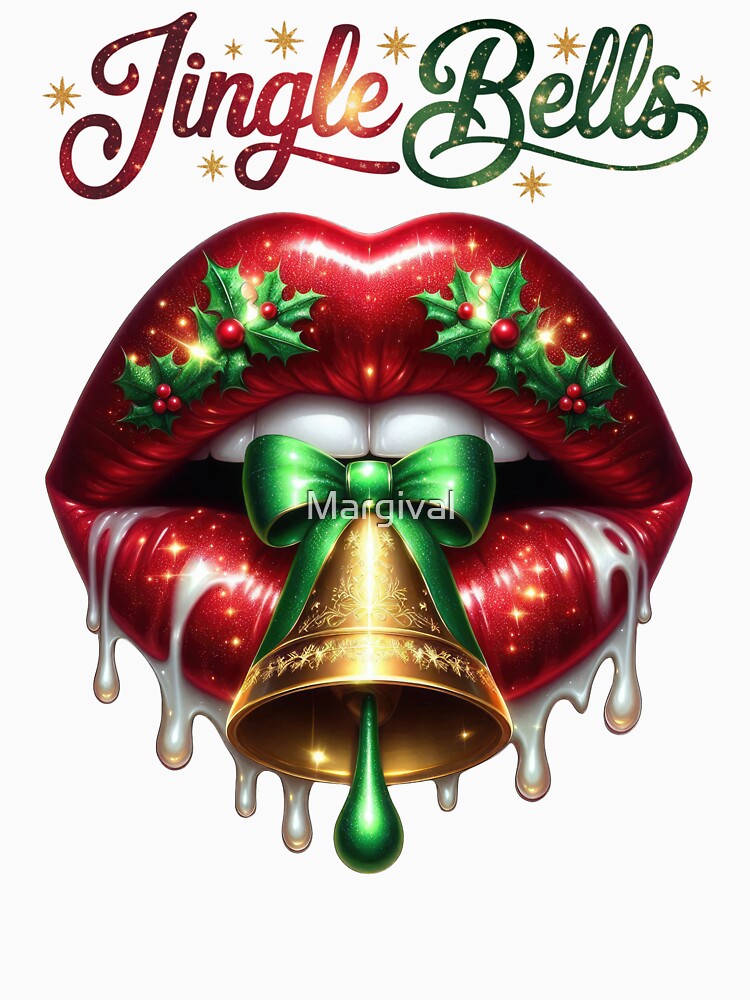 Red Festive Lips: Jingle Bells Christmas Art by Margival