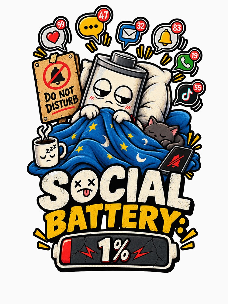 Redbubble Title Social Battery 1% – Funny Introvert Do Not Disturb Sleepy Battery by NarpLTD