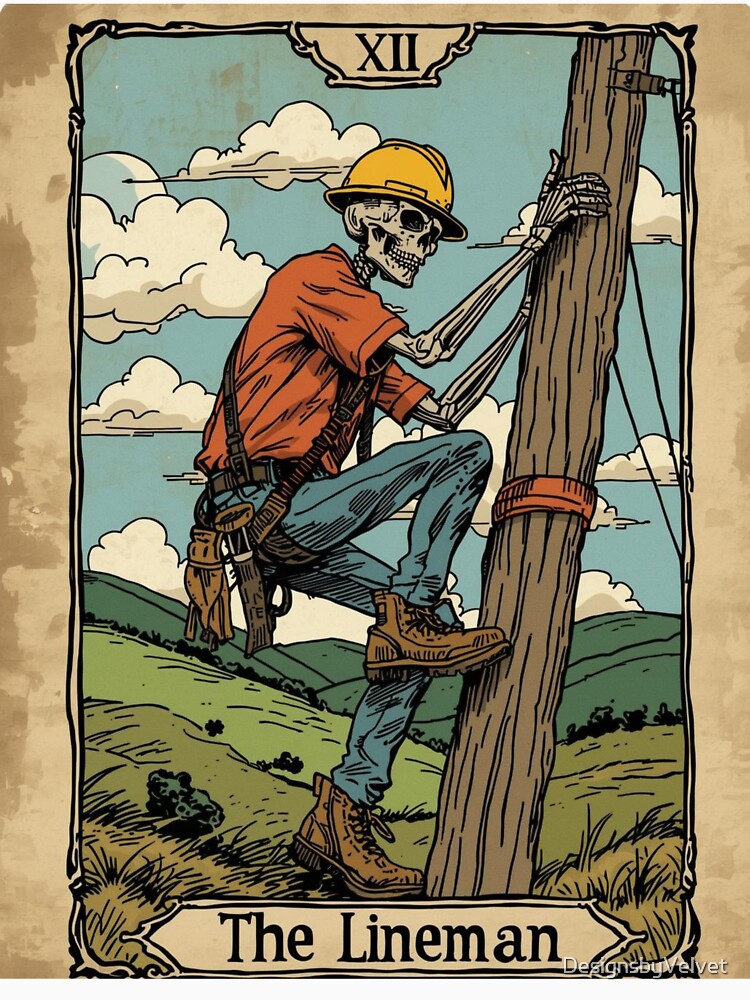 The Lineman – Skeleton Tarot Card Blue Collar Design by DesignsbyVelvet