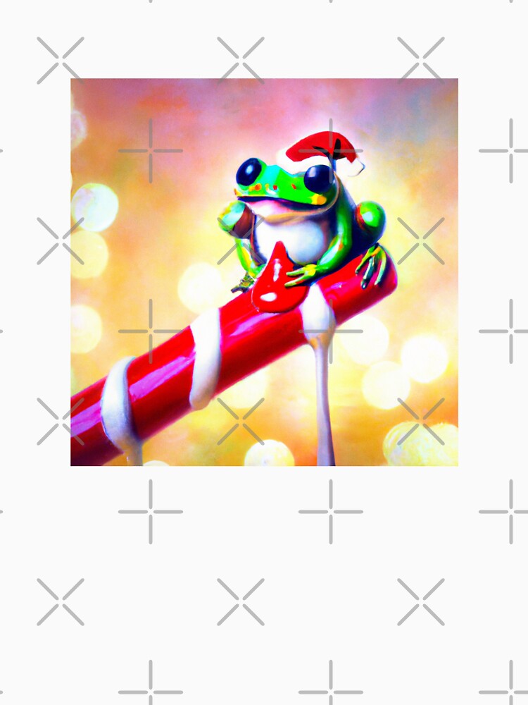 Kawaii Christmas frog with Santa's hat on a candy cane by DeVeauDesign