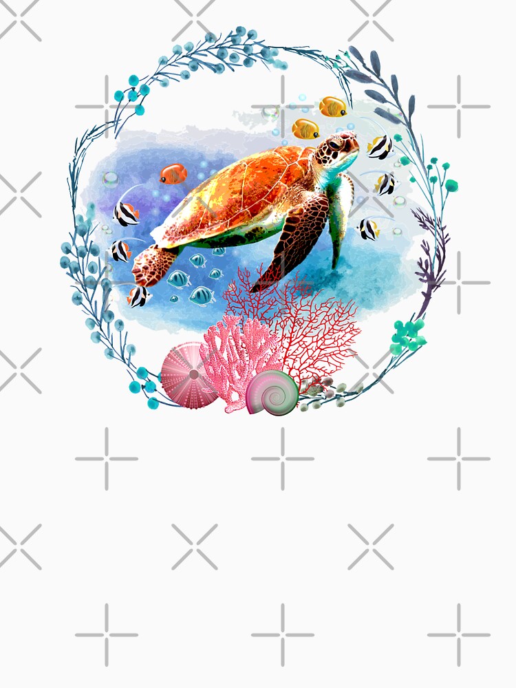 Sea Turtle Ocean Fish & Coral Reef, Sticker T-Shirt Laptop Water Bottle by StickerArtwork