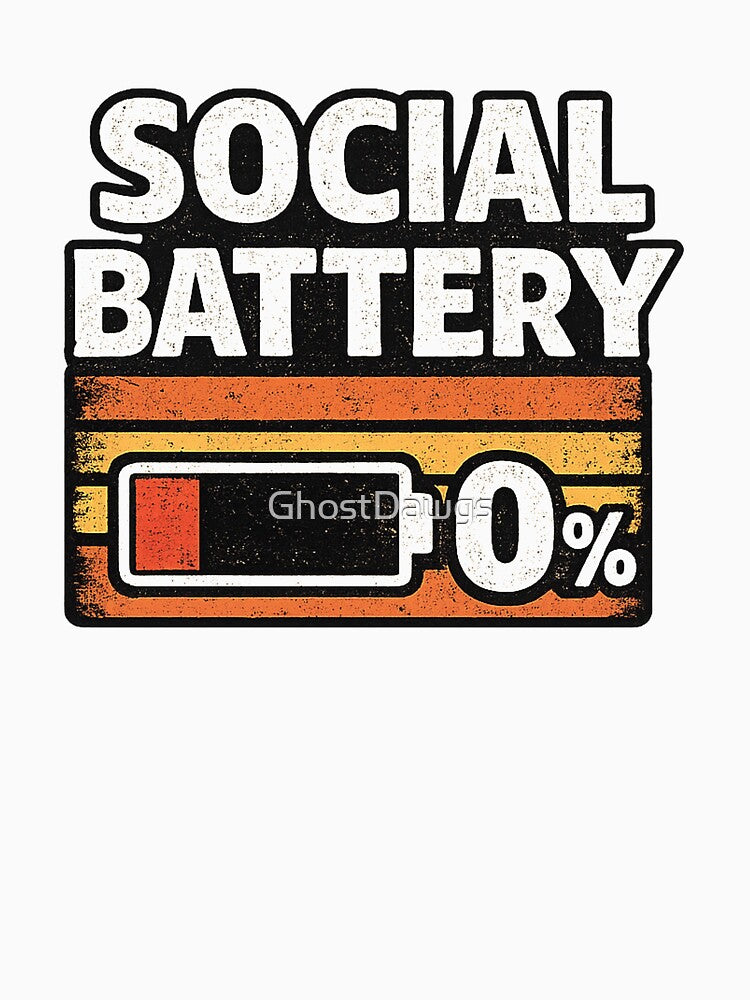 Social Battery 0% Funny Introvert Shirt, Anti Social Humor by GhostDawgs