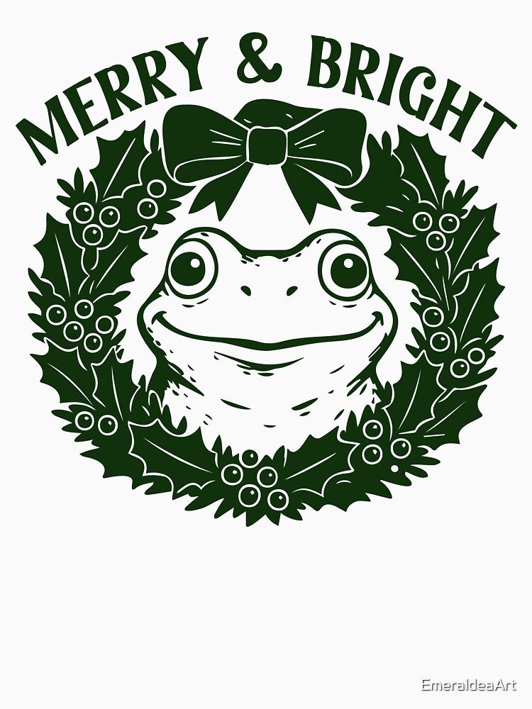 Merry & Bright Frog – Cute Wreath toad Illustration by EmeraldeaArt