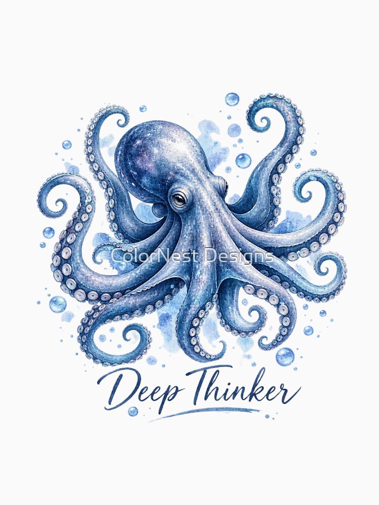 Deep Thinker – Octopus Watercolor Ocean Aesthetic by ColorNest Designs
