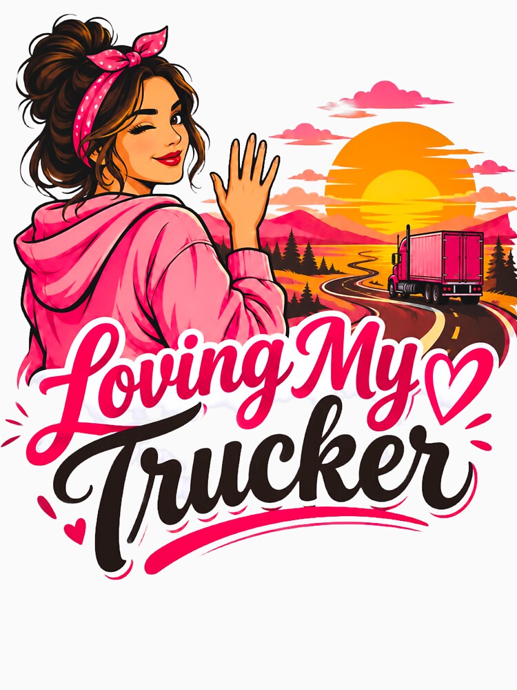 Trucker's Girlfriend – Pink Heart Semi Truck Love Gift by Haque Designs